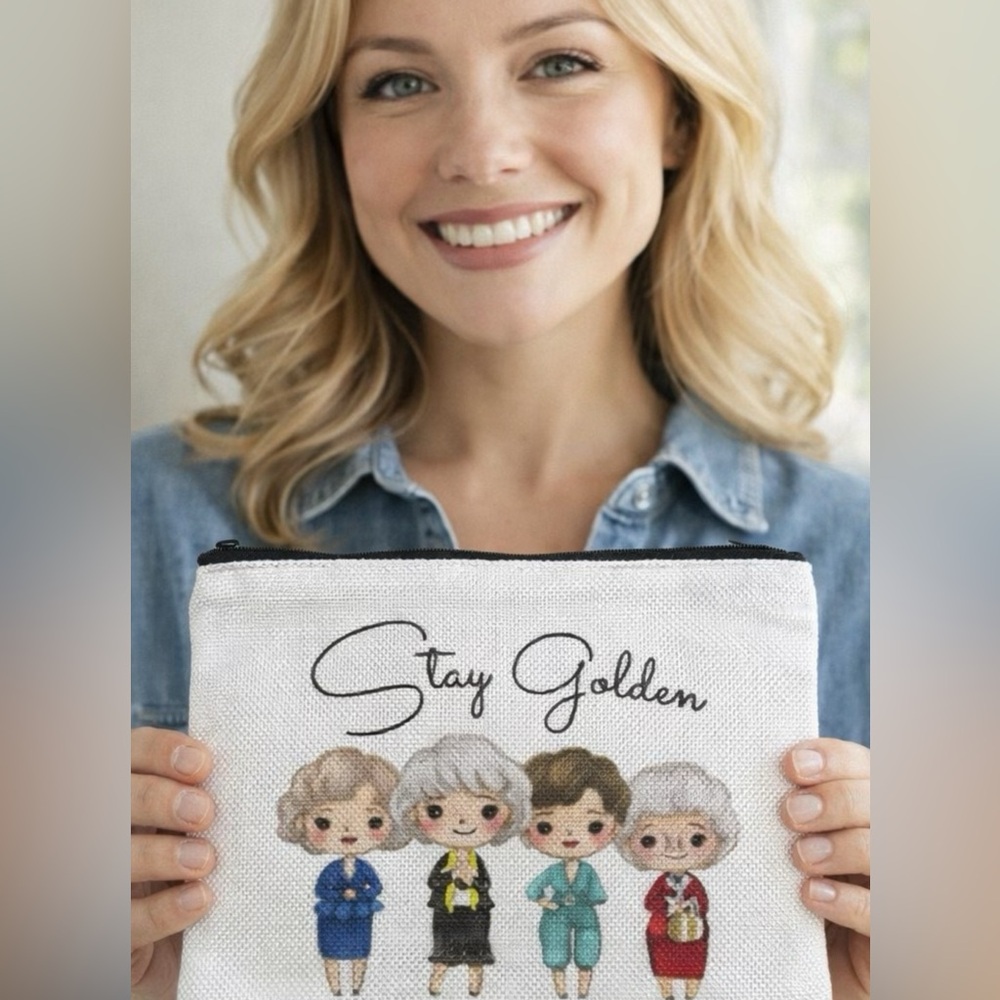 Golden Girls “Stay Golden” Makeup Bag 9x7” Zip Pouch Double Sided Like New